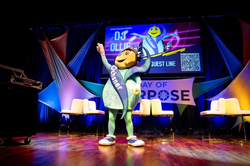 Ochsner Mascot on MSU Riley Center stage